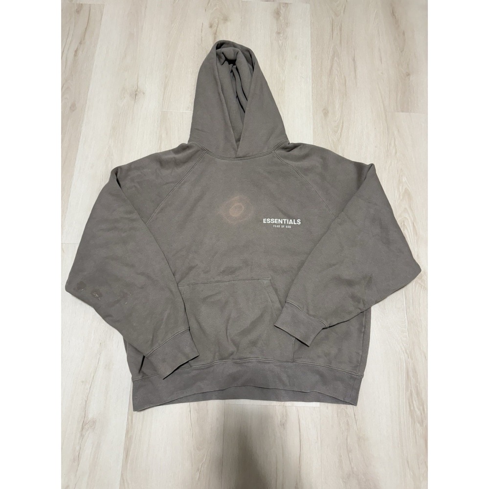ESSENTIALS Fear Of God Men's Large Brown Raised Logo Pullover Hooded Sweatshirt